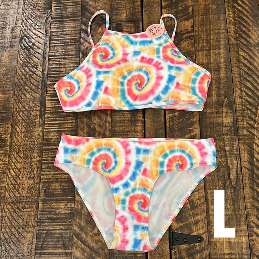 Bobbie Brooks Tie dye swirl vivid retro vibe large bikini top & bottoms